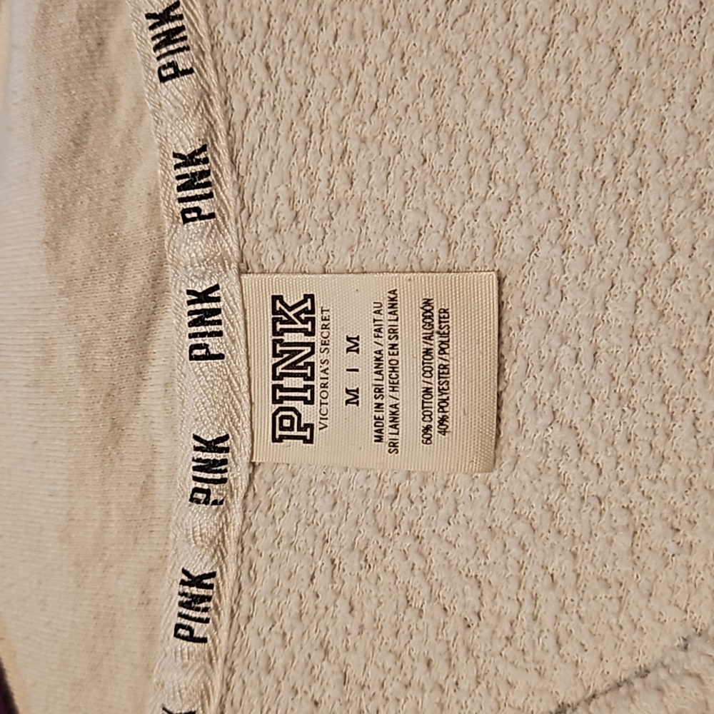 Victoria's Secret PINK Womens M Pullover Sweatshirt Kangaroo Pocket Off White - Picture 6 of 6